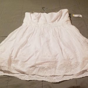 Strapless white linen minidress